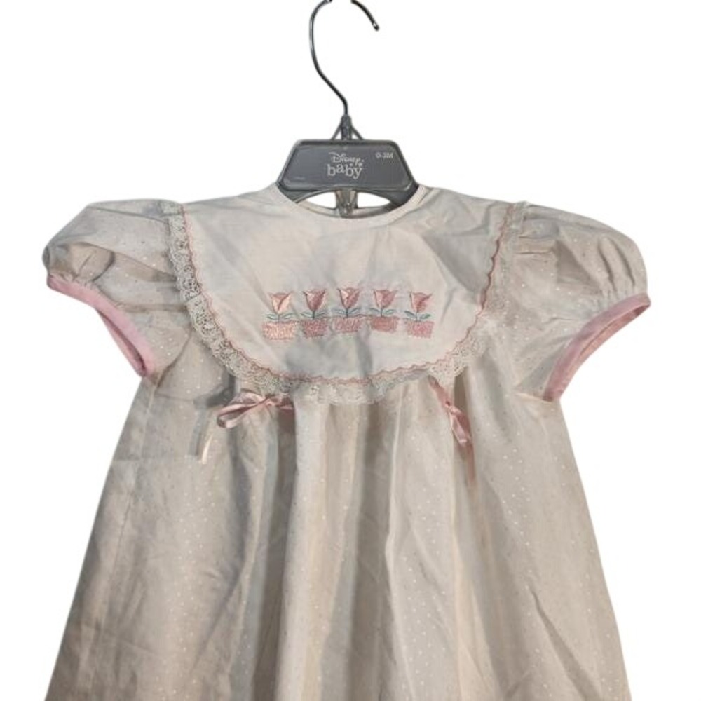 Vintage Pizzi Pizza Baby Girl Dress 12Mβ White Swiss Dot Pink Floral Made Spain